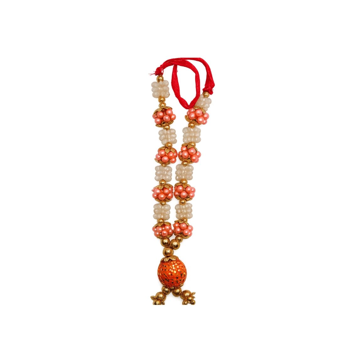 Elegant White Color Beads Laddu Gopal Mala with Peach Beads - Lordkart