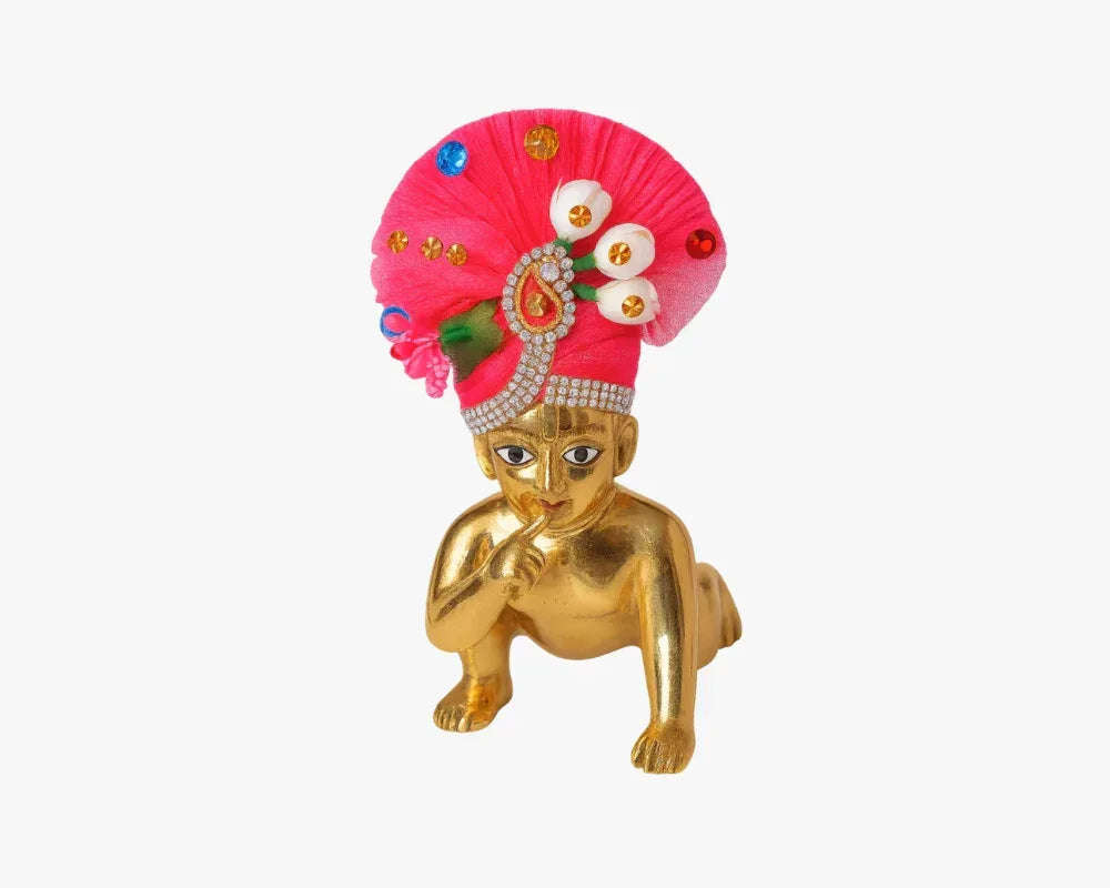 Heavy Flower Work Pink Pagdi for Bal Gopal Lordkart