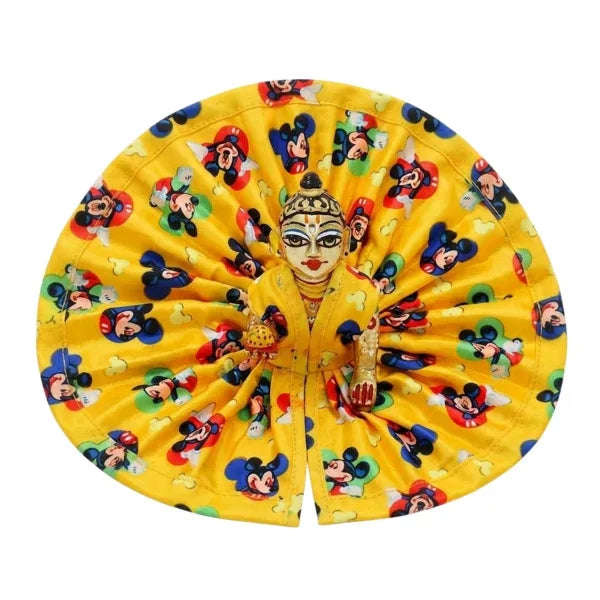 Mickey Mouse Printed Yellow Silk Poshak for Bal Gopal Lordkart