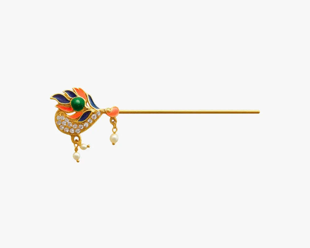 Peacock Feather Design Zari Work Metal Blue Bansuri Lordkart