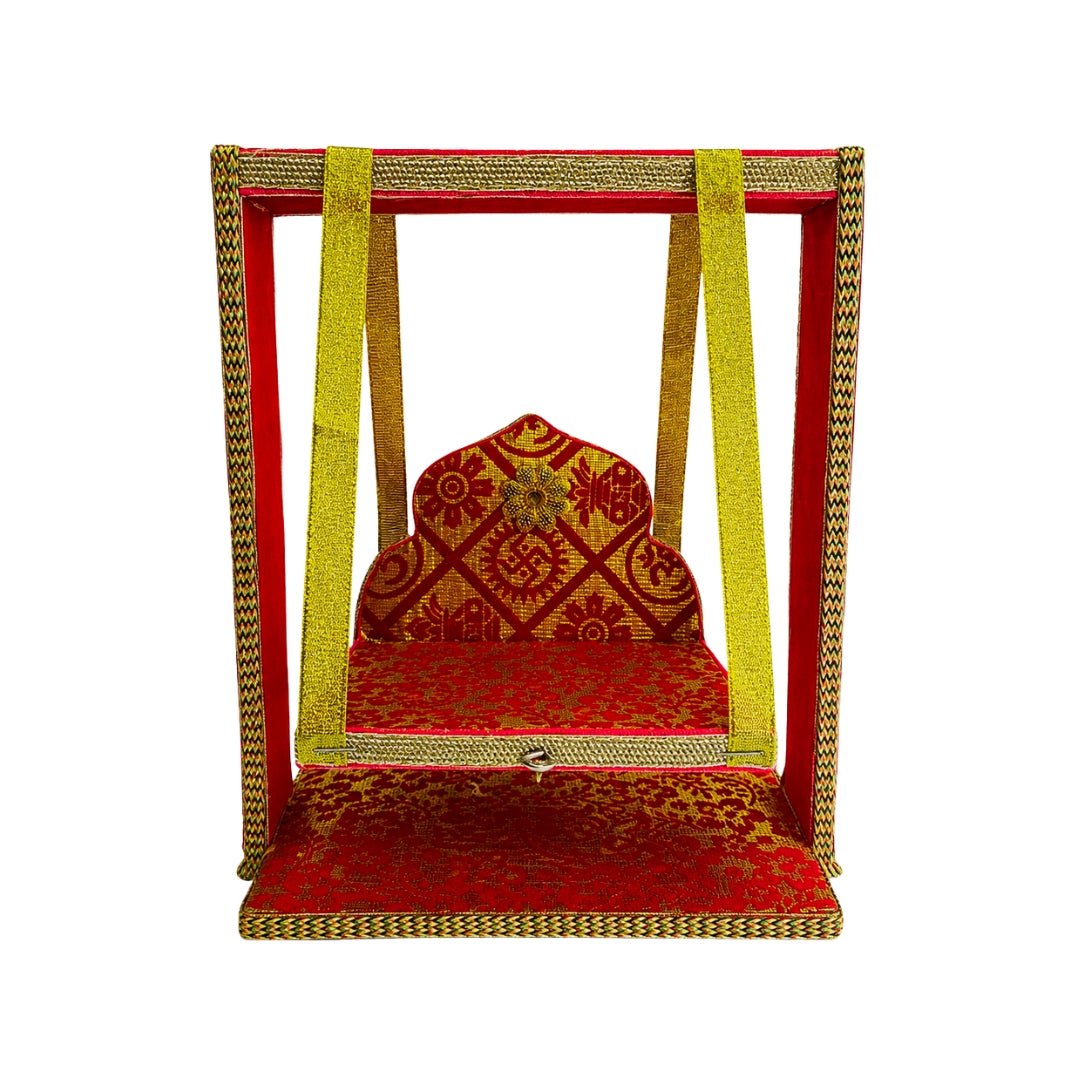 Red & Gold Swastika Design Laddu Gopal Jhula - Lordkart
