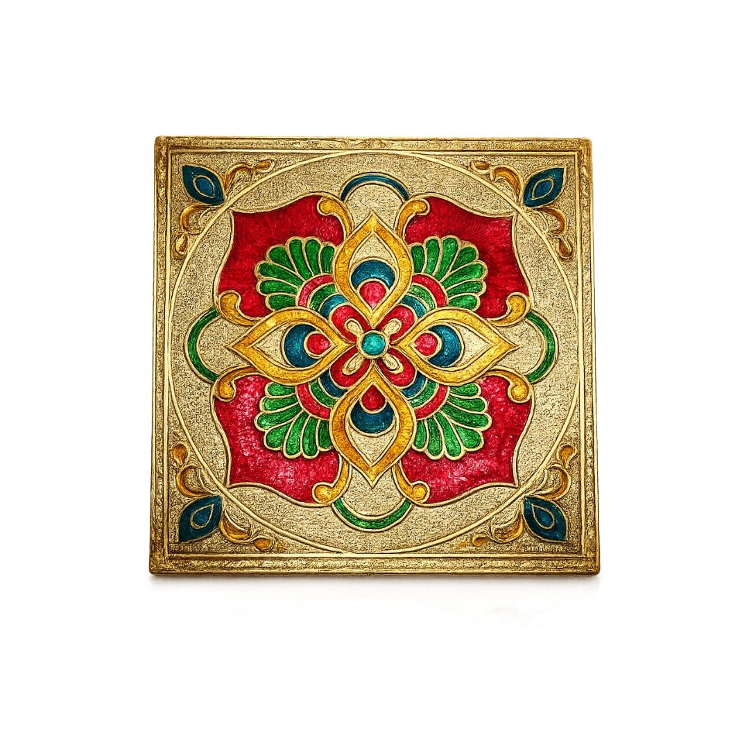 Square Golden Laddu Gopal Aasan for Thakur Ji Mandir Decoration - Lordkart