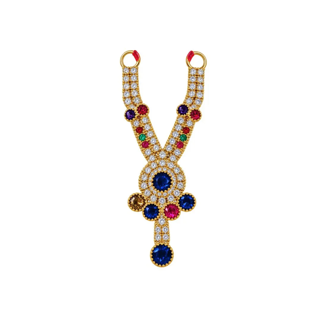 1.5 Inch Multicolor Stone Gold Necklace for Laddu Gopal