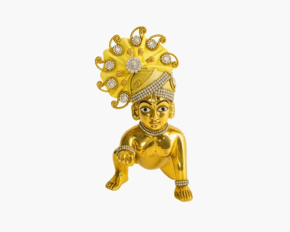 Yellow Jarkan Decorated Mukut for Laddu Gopal - Lordkart