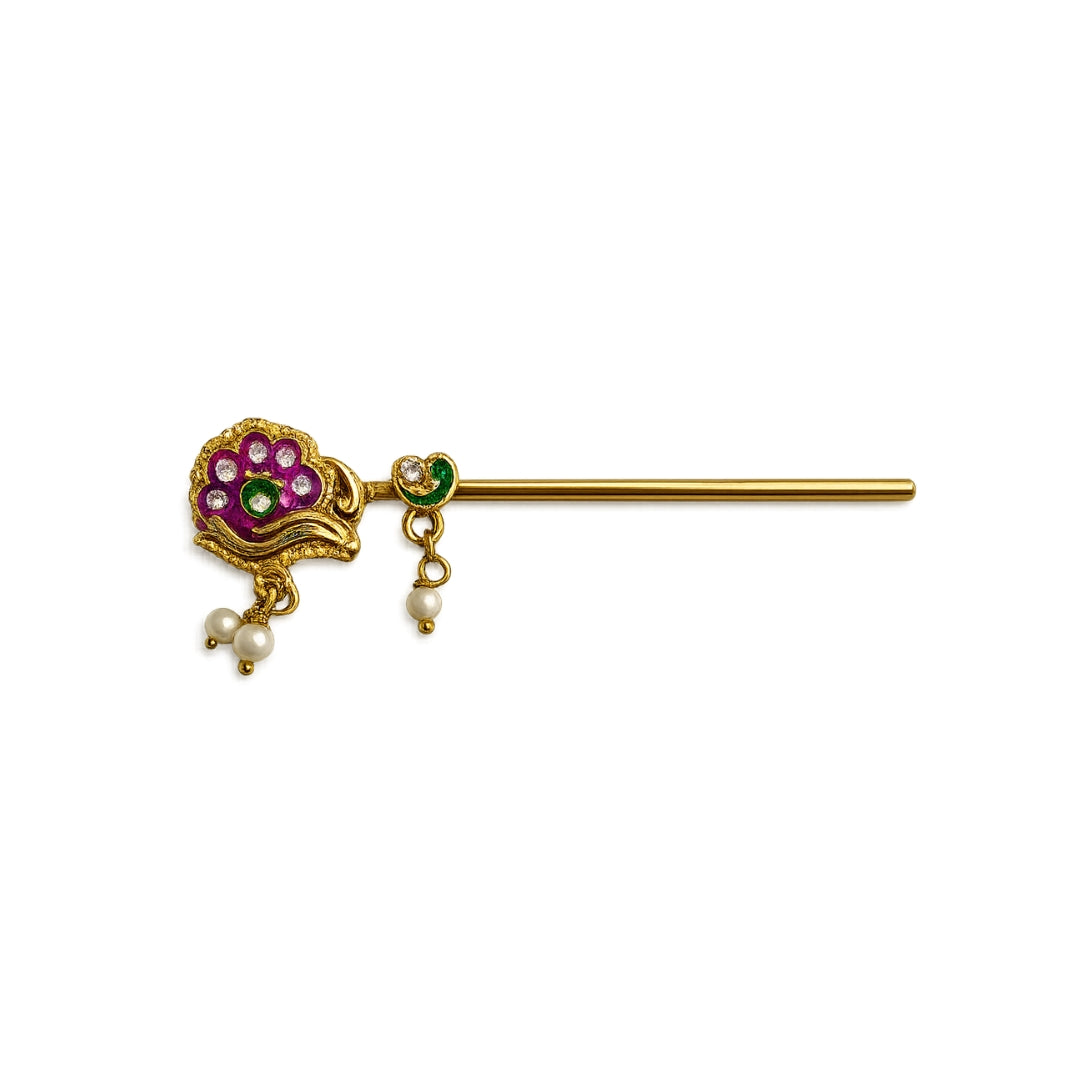 Designer Purple Color Jarkan Coated with Beads Bansuri for Laddu Gopal