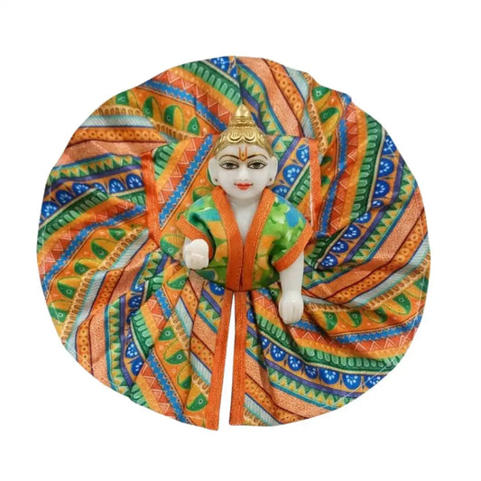 Multi-Color Geometric Print Laddu Gopal Poshak - Vibrant Silk Blend Dress