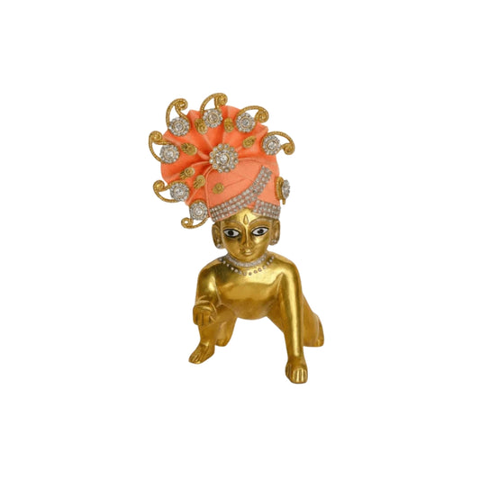 Orange Jarkan Decorated Mukut for Laddu Gopal