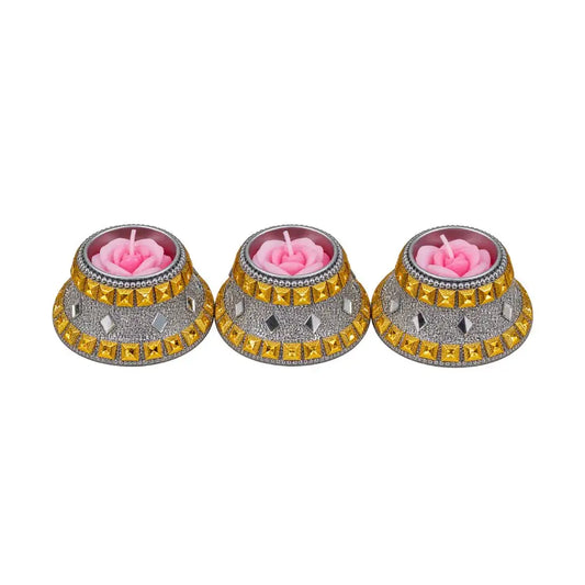 Handcrafted Rose Fragrance Gold & Silver Embellished Floating Candles Set of 3