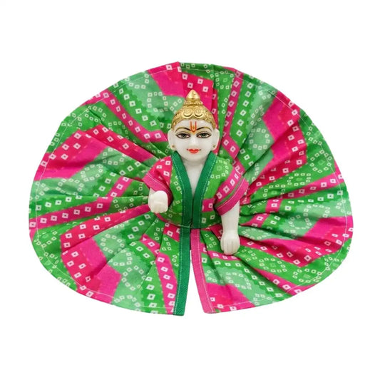 Vibrant Pink & Green Bandhani Print Laddu Gopal Dress (Poshak)
