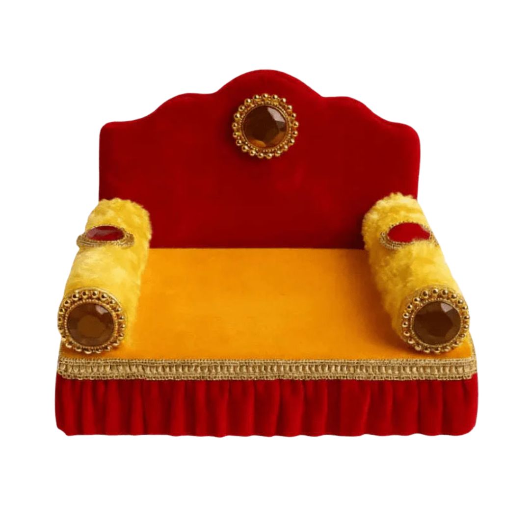 Handicraft Red & Yellow Silk Singhasan for Laddu Gopal