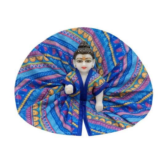 Vibrant Blue Printed Poshak for Laddu Gopal – Handcrafted Cotton Dress