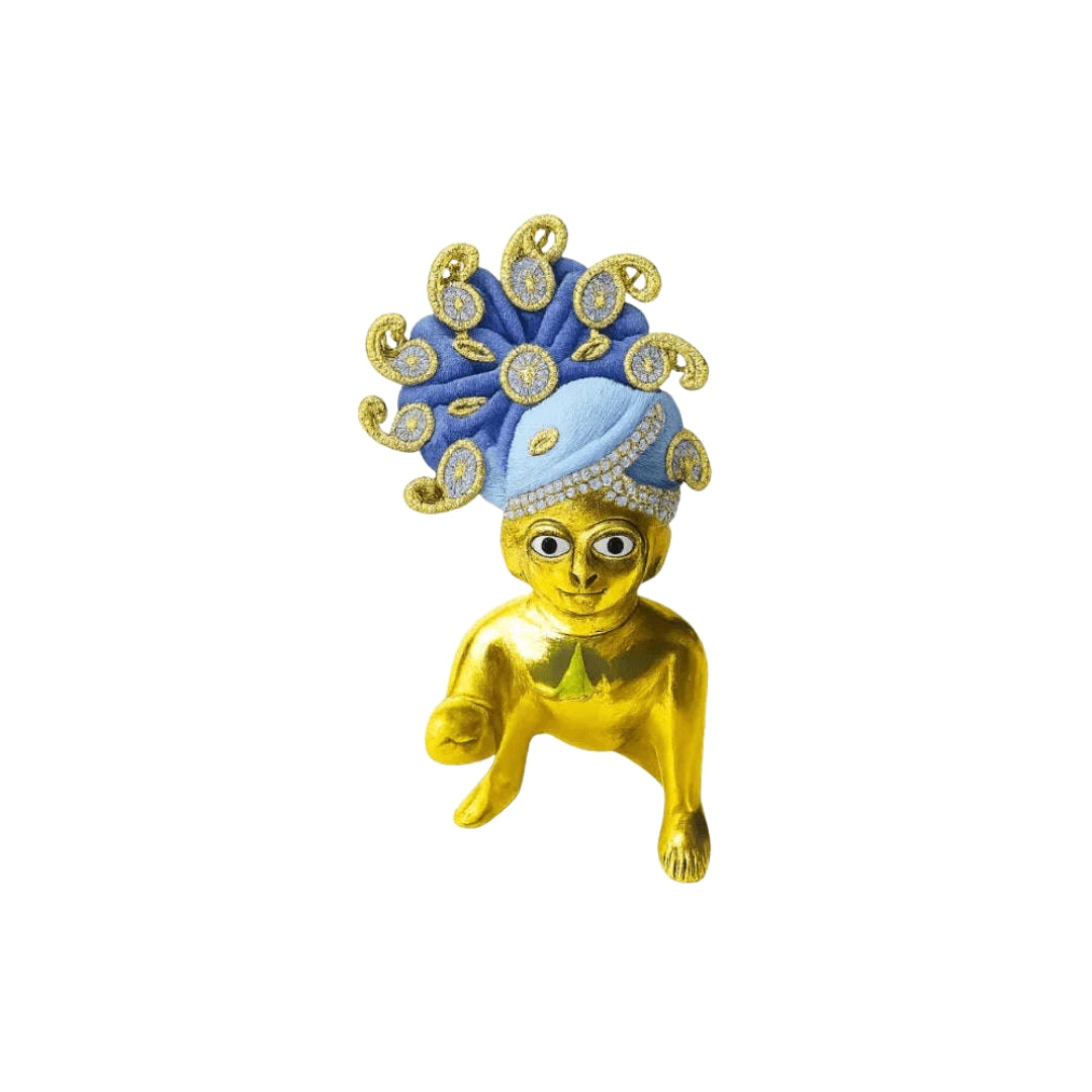 Blue Color Jarkan Decorated Mukut for Laddu Gopal