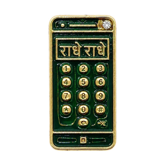 Radhe Radhe Printed Green Enamel Metal Mobile for Thakurji