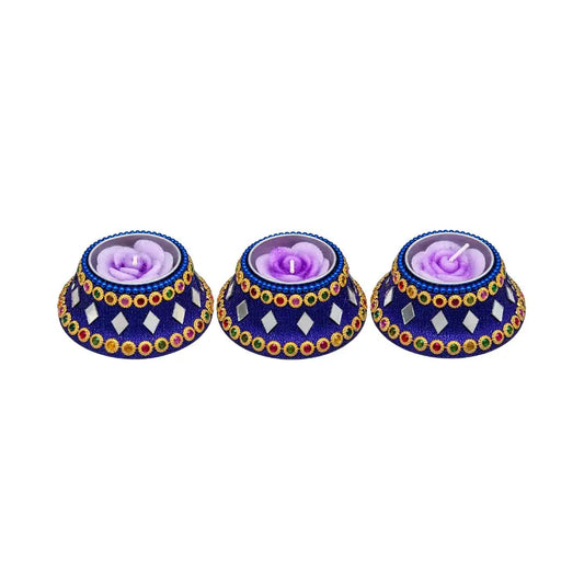 Handcrafted Decorative Royal Blue Rose Scented Floating Candles (Set of 3)