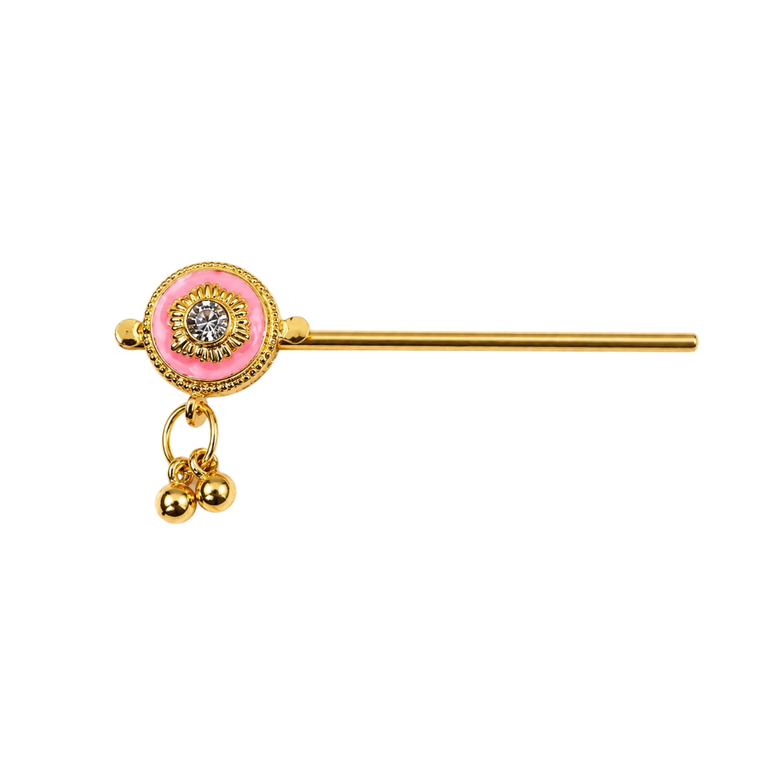 Pink Enamel Gold Plated Laddu Gopal Bansuri Diamond Deity Ornament