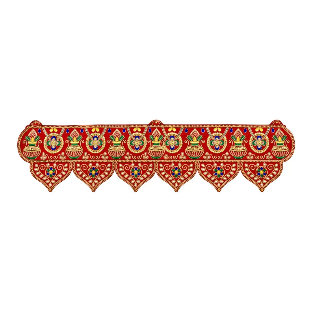 Traditional Red Kalash & Floral Embroidered Door Toran for Diwali Decoration