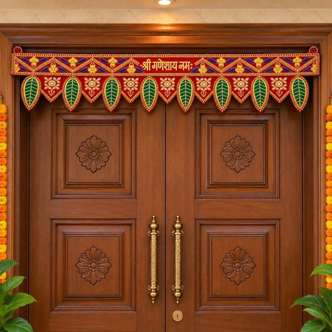 Handcrafted Red & Gold Shree Ganeshaya Namah Decorative Door Toran