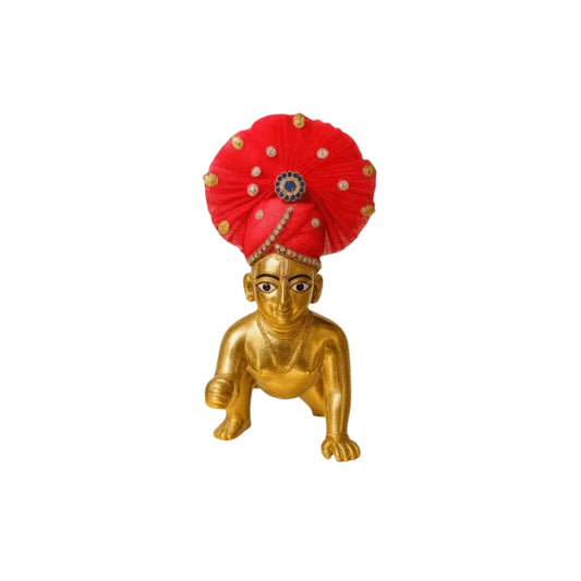 Zari and Stone Work Red Mukut for Laddu Gopal