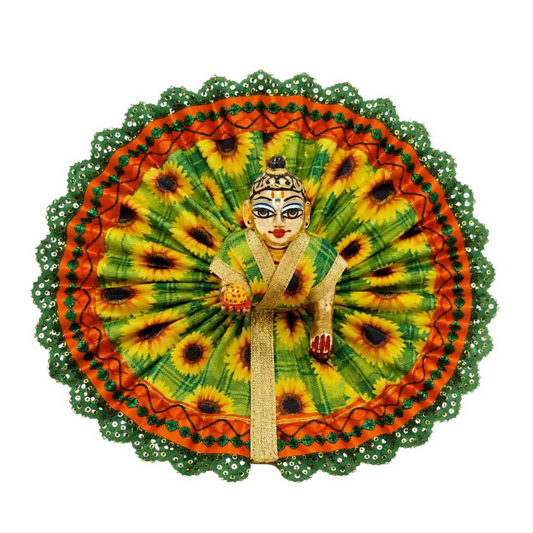Vibrant Green and Yellow Sunflower Laddu Gopal Summer Dress