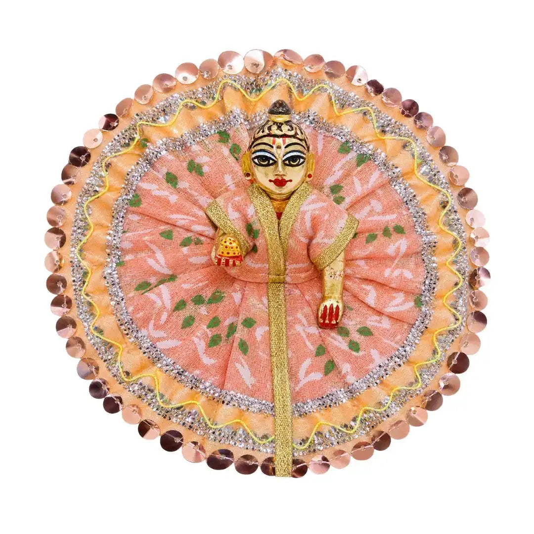 Handmade Peach Pink & Golden Floral Design Dress for Laddu Gopal (Size No. 3)
