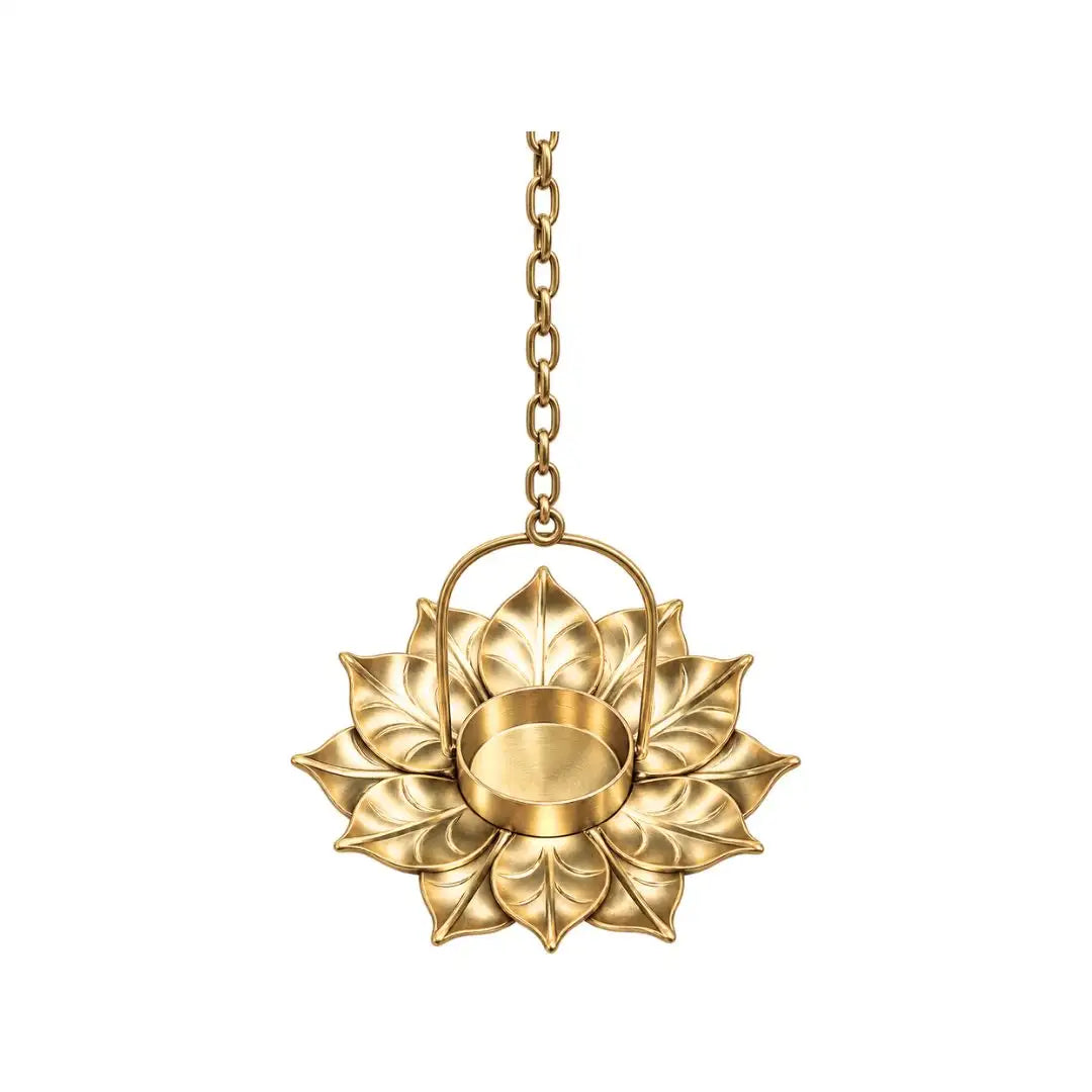 Decorative Golden Metal Lotus Hanging Diya for Diwali Puja & Home Decor