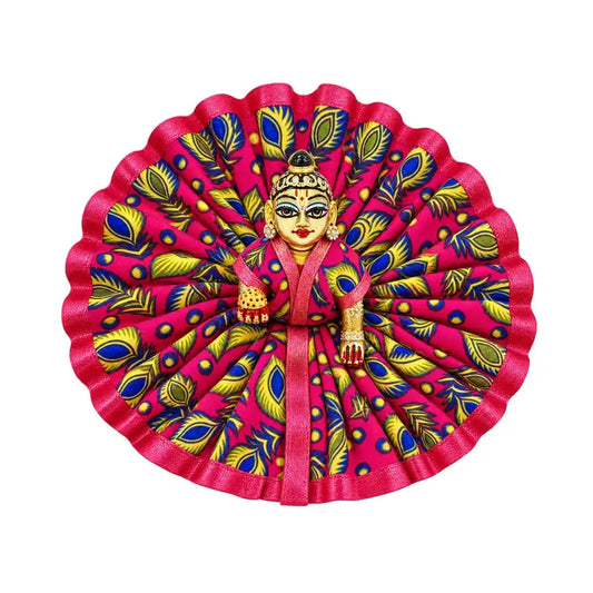 Handcrafted Pink Peacock Feather Print Laddu Gopal Dress (Poshak)