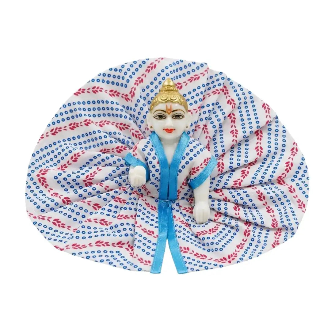 Handcrafted Printed Cotton Laddu Gopal Dress with Sky Blue Trim