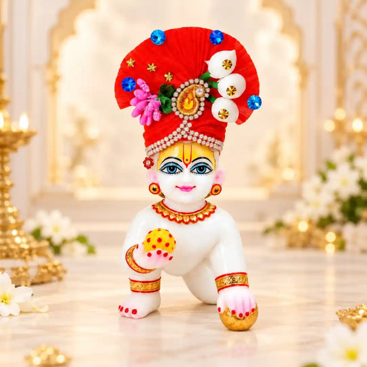 Designer Flower Work Red Turban for Gopal Ji Idol