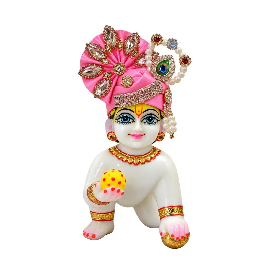 Premium Feather Design with Stone and Beads Decorated Pink Laddu Gopal Mukut