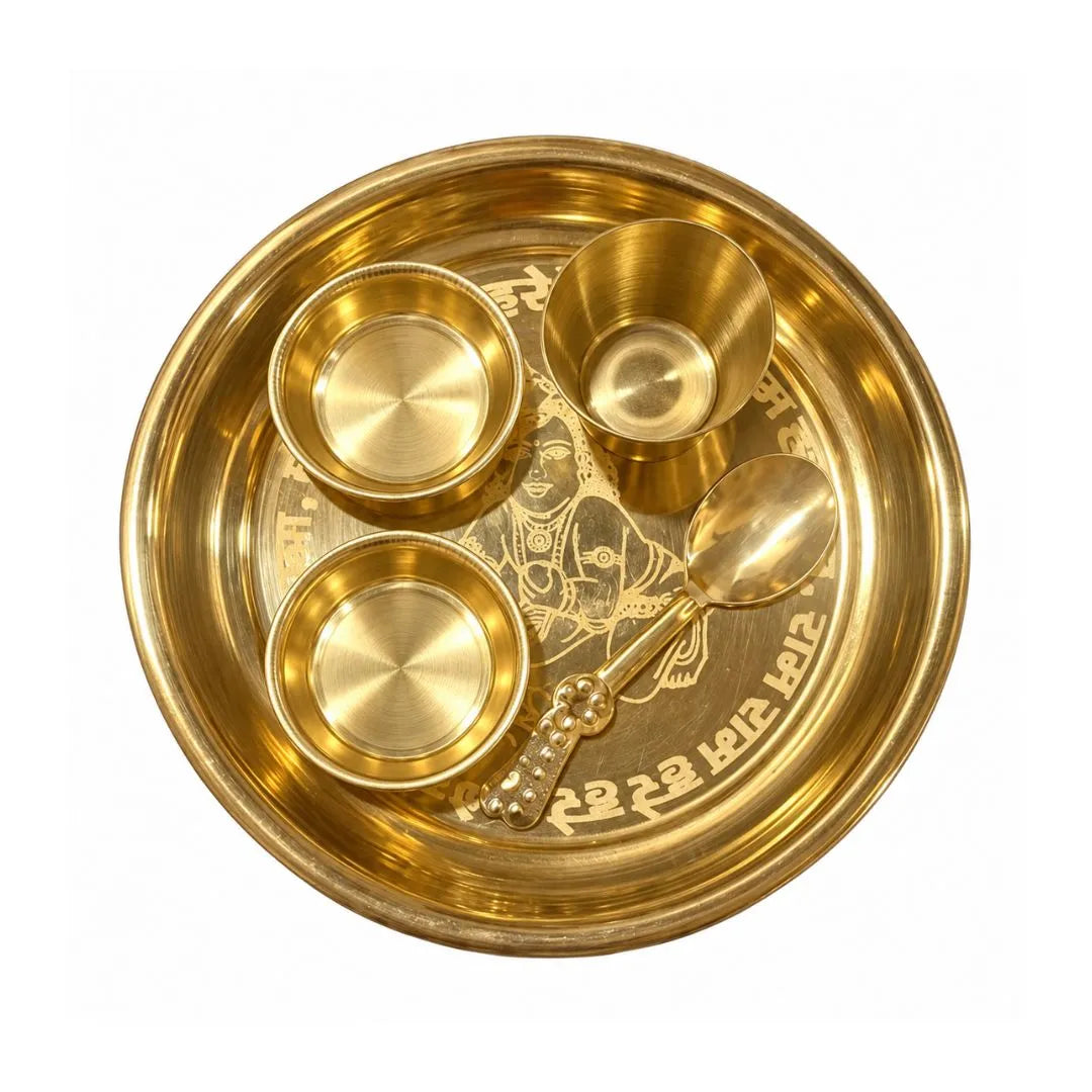 Pure Brass Thakur Ji Bhog Thali Set (5 Pieces)