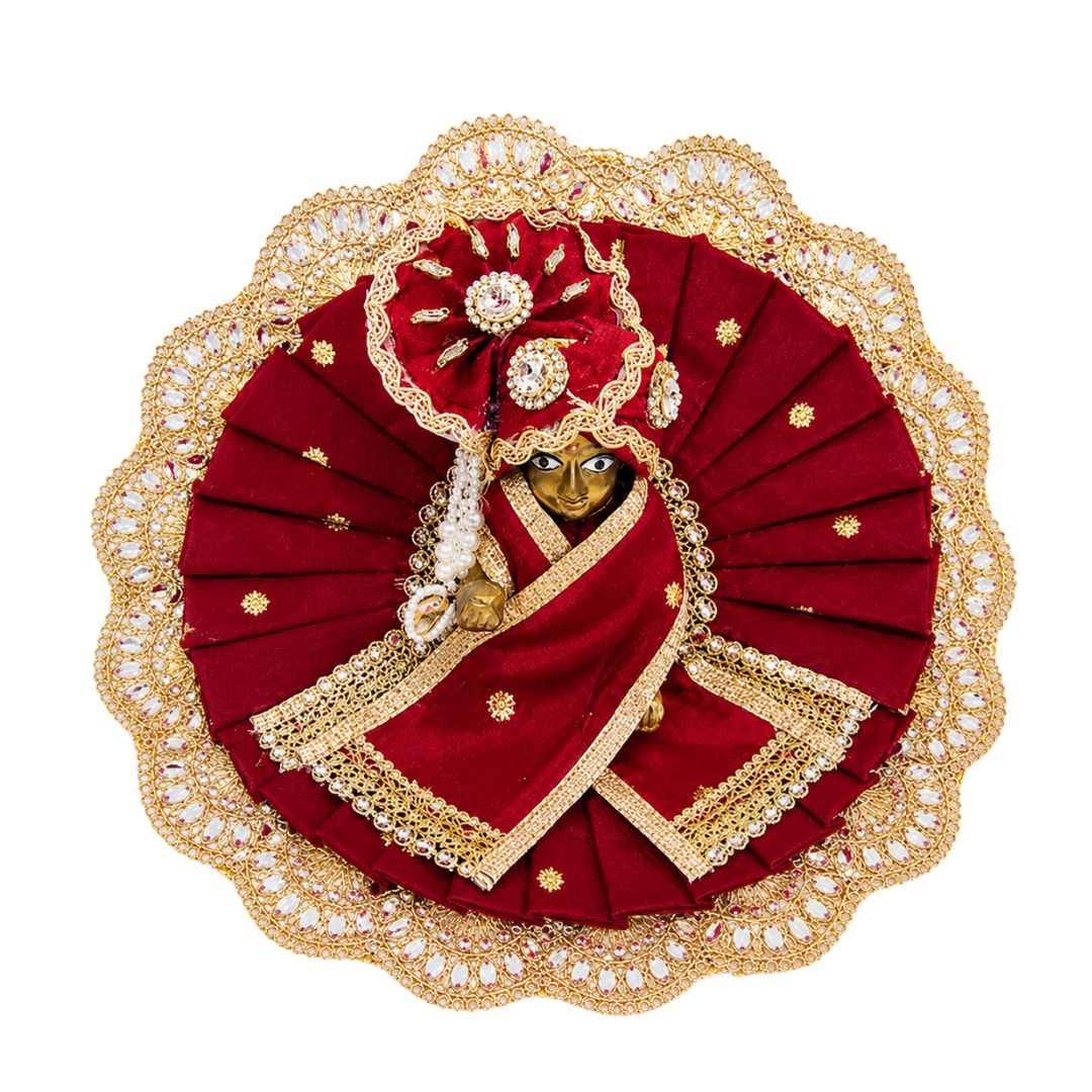 Fancy Maroon Red Laddu Gopal Heavy Dress with Pagadi & Patka