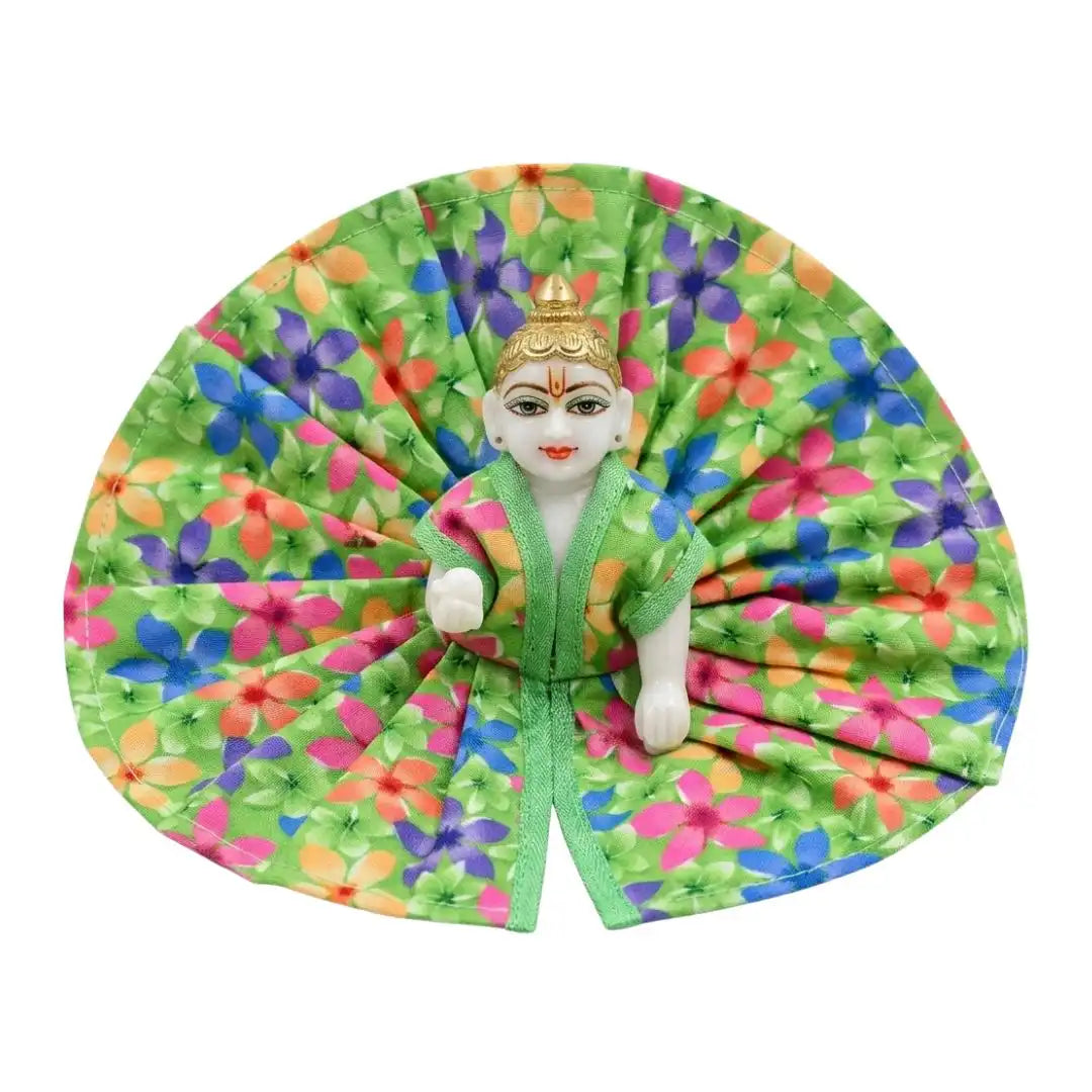 Vibrant Green Floral Cotton Dress for Laddu Gopal - Handcrafted Poshak