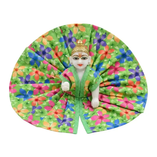 Vibrant Green Floral Cotton Dress for Laddu Gopal - Handcrafted Poshak