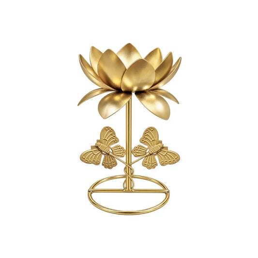 Golden Metal Lotus Diya Stand with Butterfly Design