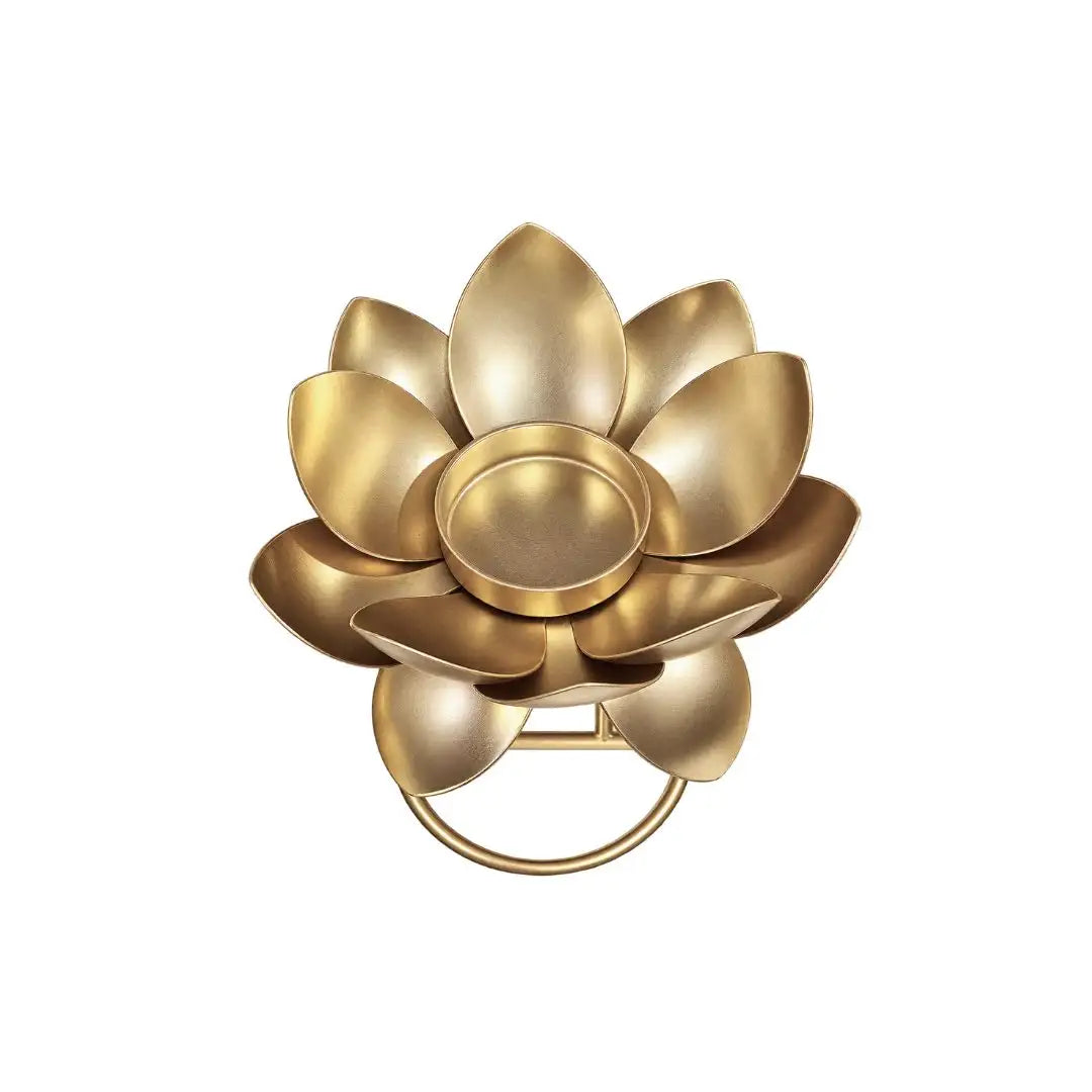 Golden Metal Lotus Diya Stand with Butterfly Design