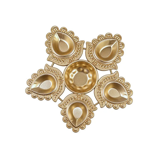 Golden Metal Diya Set with 5 Decorative Diyas for Diwali Puja Decoration