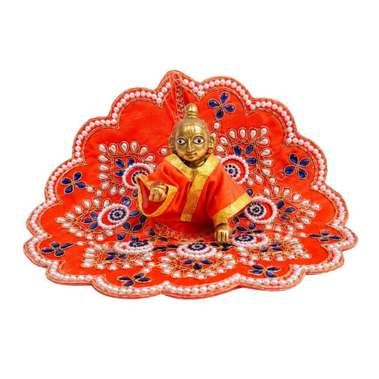 Fancy Orange Laddu Gopal Heavy Dress with Beads & Stone Work