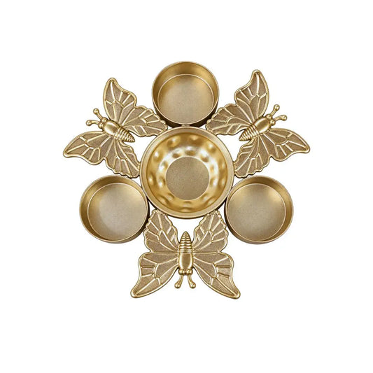 Golden Metal Butterfly Diya Set For Home Decoration