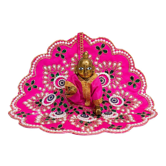 Handmade Rani Pink Laddu Gopal Heavy Dress With Beads Work