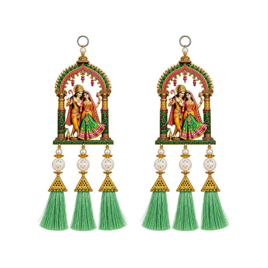 Beautiful Radha Krishna Door Latkan Pair with Green Tassels