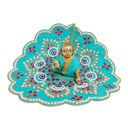 Handmade Turquoise Blue Heavy Laddu Gopal Dress with Beads Work