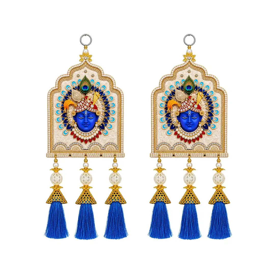 Premium Blue & Golden Krishna Face Door Latkan Pair for Diwali Decoration