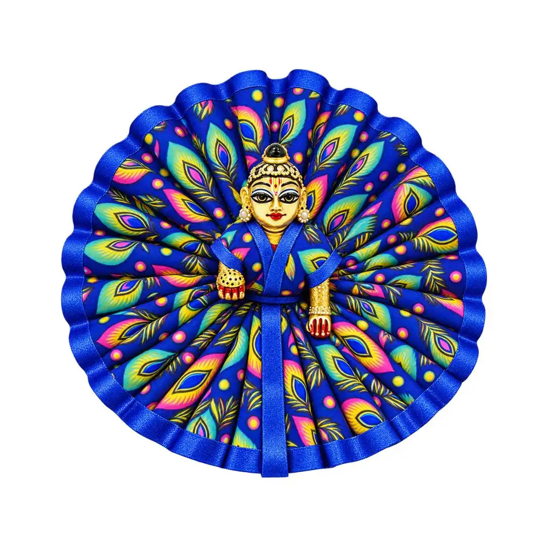 Vibrant Royal Blue Peacock Feather Print Laddu Gopal Dress (Poshak)