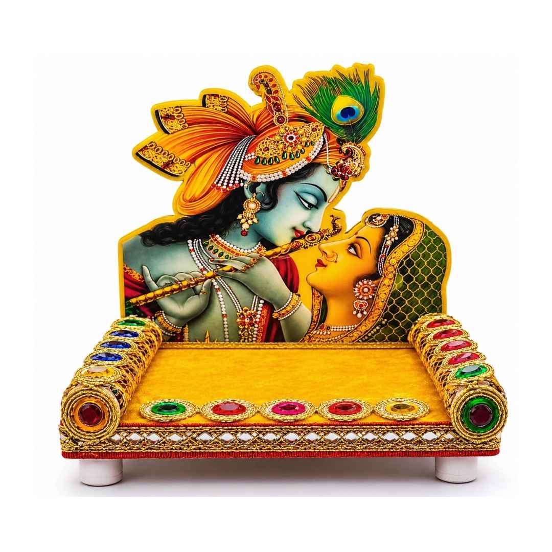 Premium Radha Krishna Yellow Velvet Base Laddu Gopal Singhasan
