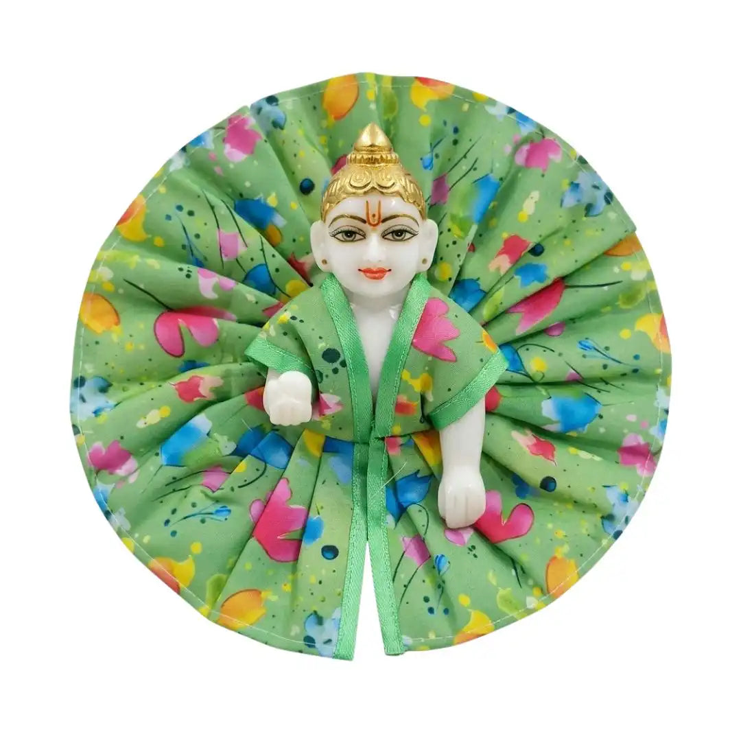 Handcrafted Floral Print Green Laddu Gopal Dress (Poshak)