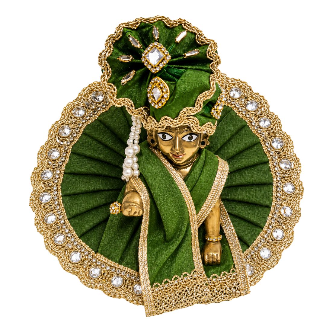 Fany Green Heavy Laddu Gopal Dress with Pagdi & Patka