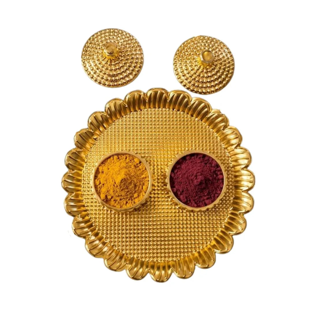 Circle Plastic Gold Finish Haldi Kumkum Container Set for Festivals & Mandir Puja