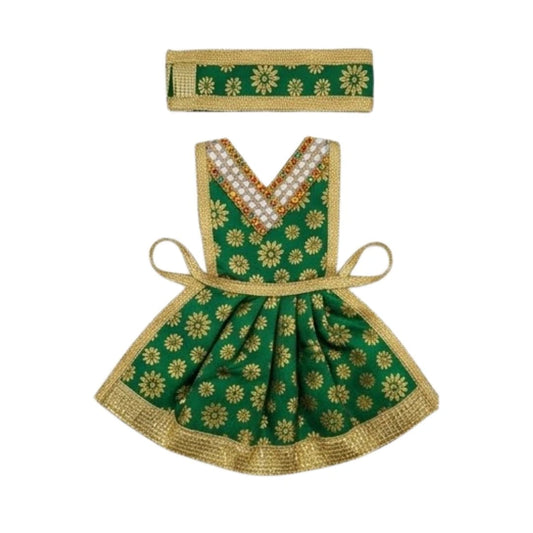 Premium Handcrafted Green Mata Rani Lehenga Patka Dress Set for Navratri Pooja