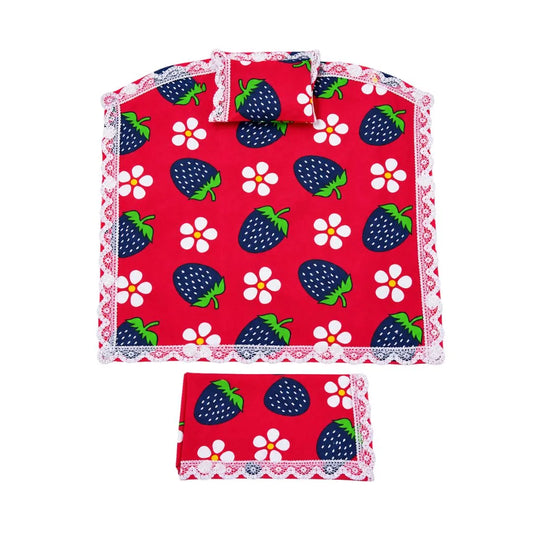 Soft Strawberry Print Bedding Set with Pillow & Cover for Laddu Gopal (10x12 Inch)