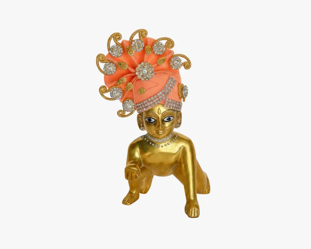 Orange Jarkan Decorated Mukut for Laddu Gopal Lordkart